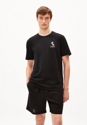 ARMEDANGELS AADONI LEAAF T-Shirt Relaxed Fit made of Organic Cotton Černé | PQNMS6039