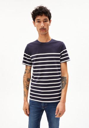 ARMEDANGELS AADROS STRIPES T-Shirt Regular Fit made of Organic Cotton Night Sky-oatmilk | XPYBV8429