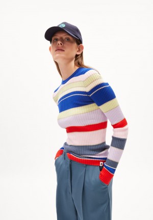 ARMEDANGELS ALAANIA COLLEGE STRIPE Sweater Slim Fit made of Organic Cotton Dynamo Blue-red Alert | RFNGK0481