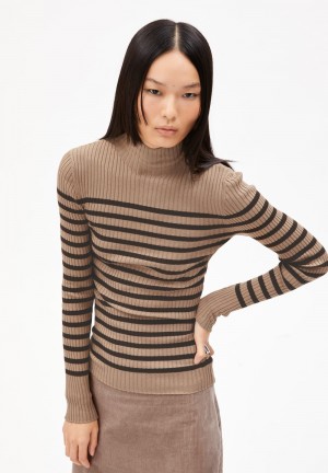 ARMEDANGELS ALAANIA PLACED STRIPES Sweater Slim Fit made of Organic Cotton Cinnamon Dust-coffee | LNWVC6123