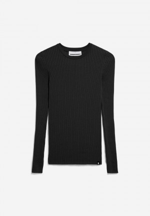 ARMEDANGELS ALAANIA RN Sweater Slim Fit made of Organic Cotton Černé | HDXSU7095