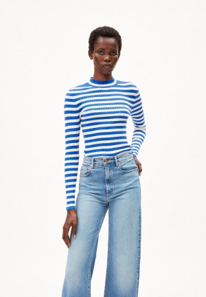 ARMEDANGELS ALAANIA STRIPED Sweater Slim Fit made of Organic Cotton Warm Blue-oatmilk | ZUTDO6209