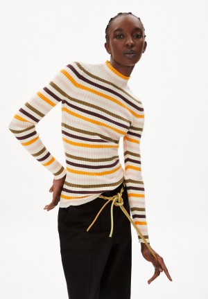 ARMEDANGELS ALAANI MULTICOLOR Knit Sweater made of Organic Cotton Oatmilk-sunset | FAQNU3804