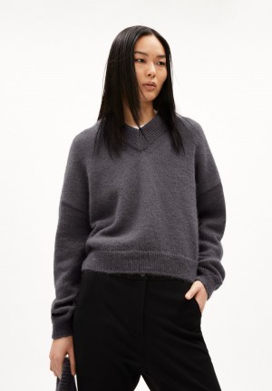 ARMEDANGELS ALBASAA MOHAIR Sweater Oversized Fit made of Mohair Wool Mix Iron Cast | WXTSC1765