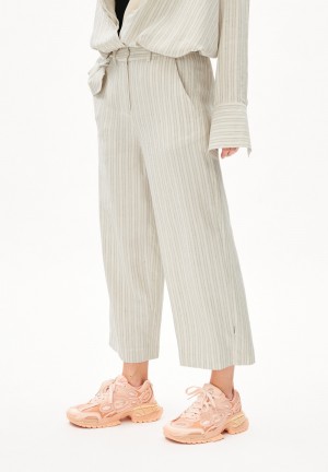 ARMEDANGELS CAARUNUS LINO STRIPES Woven Pants made of Linen-Mix Oatmilk-light Matcha | UMZAT9425