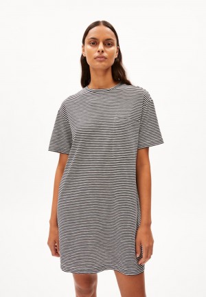 ARMEDANGELS CHAARA LOVELY STRIPES Jersey Dress Relaxed Fit made of Organic Cotton Black-oatmilk | LIQMV0295