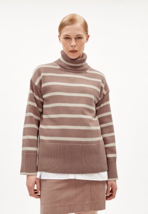 ARMEDANGELS CHANAA STRIPES Sweater Loose Fit made of Organic Cotton Cinnamon Dust-oatmilk | PQIRY1047