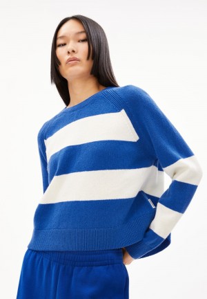 ARMEDANGELS DILIRIAA STRIPES Sweater Loose Fit made of Organic Wool Mix Warm Blue-oatmilk | ETYWH3427