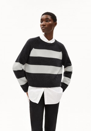 ARMEDANGELS DILIRIAA STRIPES Sweater Loose Fit made of Organic Wool Mix Steel Melange-oatmilk | VUGBE4806