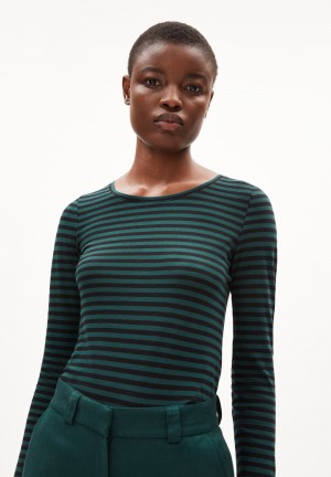 ARMEDANGELS ENRICCAA STRIPES Longsleeve Slim Fit made of Organic Cotton Teal Stone-black | IUMTY0695