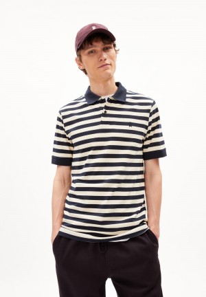 ARMEDANGELS FIBRAAS STRIPES Polo T-Shirt Regular Fit made of Organic Cotton Night Sky - Oatmilk | PMIDF8105