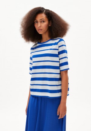 ARMEDANGELS FINIAA BLOCK STRIPES T-Shirt Loose Fit made of Organic Cotton Dynamo Blue-oatmilk | DHLBK2948