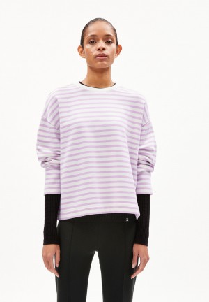 ARMEDANGELS FRANKAA MAARLEN STRIPE Sweatshirt Oversized Fit made of Organic Cotton Levandule | LZVIG6190