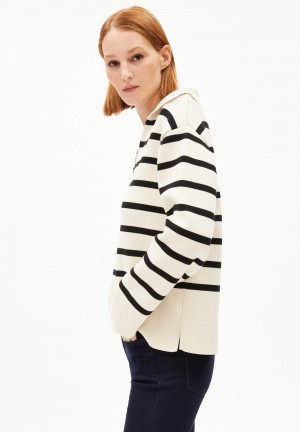 ARMEDANGELS FREJIAAS STRIPES Sweater Oversized Fit made of Organic Cotton Oatmilk-black | UEHCY9480