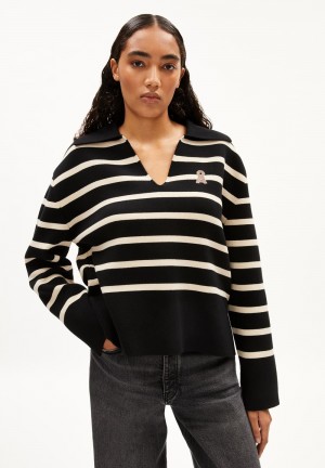 ARMEDANGELS FREJIAAS STRIPES Sweater Oversized Fit made of Organic Cotton Black-oatmilk | YBHMX3046