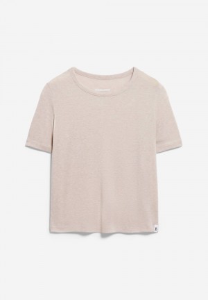 ARMEDANGELS GENEVRAA Rib T-Shirt Regular Fit made of TENCEL™ Lyocell Mix Sandstone Melange | ITJKF2640