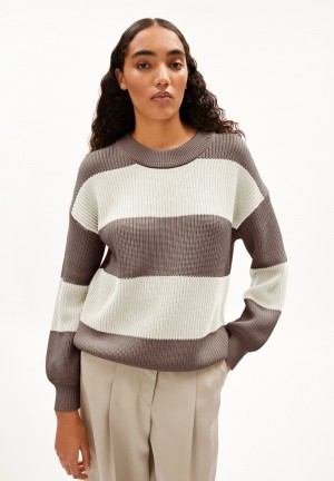 ARMEDANGELS HAAYLE BLOCKSTRIPES Sweater Loose Fit made of Organic Cotton Oatmilk-muddy Water | PDMKZ2831