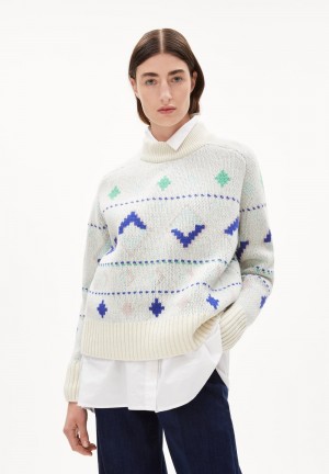 ARMEDANGELS HOLGAA NAIVE FAIRISLE Sweater Loose Fit made of Organic Wool Mix (recycled) Oatmilk-apple Neon | BAPDM6571