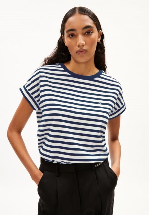 ARMEDANGELS IDAARA STRIPES T-Shirt Loose Fit made of Organic Cotton Indigo | CEXPS2149