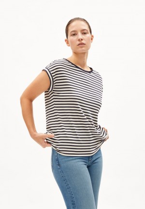 ARMEDANGELS JILAANA STRIPES T-Shirt Loose Fit made of TENCEL™ Lyocell Mix Night Sky-oatmilk | ZKLOB4793