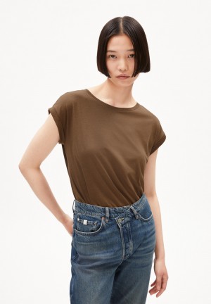 ARMEDANGELS JILAANA T-Shirt Regular Fit made of TENCEL™ Lyocell Mix Dried Moss | SXETZ2930