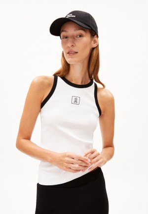 ARMEDANGELS KANITAA CONTRAST Rib-Top Slim Fit made of Organic Cotton Mix White-black | DCZWP3160