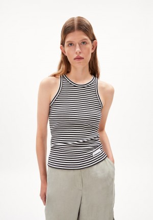 ARMEDANGELS KANITAA STRIPES Rib-Top Slim Fit made of Organic Cotton Mix Black-white | ILPZW6087