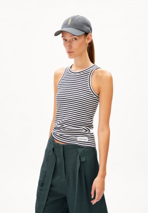 ARMEDANGELS KANITAA STRIPES Rib-Top Slim Fit made of Organic Cotton Mix Night Sky-white | JQPOR8076