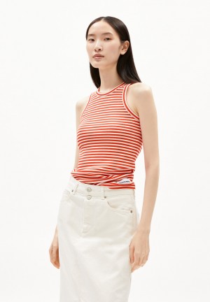 ARMEDANGELS KANITAA STRIPES Rib-Top Slim Fit made of Organic Cotton Mix Poppy Red-oatmilk | CFLHW5934