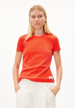 ARMEDANGELS KARDAA Rib-T-Shirt Regular Fit made of Organic Cotton Mix Červené | WAODS4915