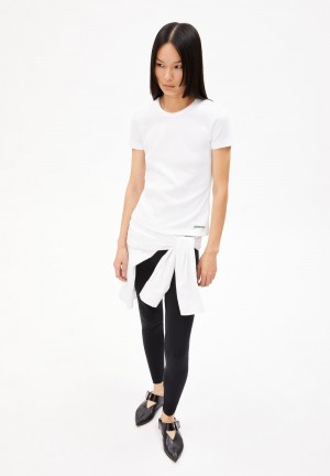 ARMEDANGELS KARDAA Rib-T-Shirt Regular Fit made of Organic Cotton Mix Bílé | RXGWT6584