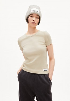 ARMEDANGELS KARDAA Rib-T-Shirt Regular Fit made of Organic Cotton Mix Gravel | AQPEC8261