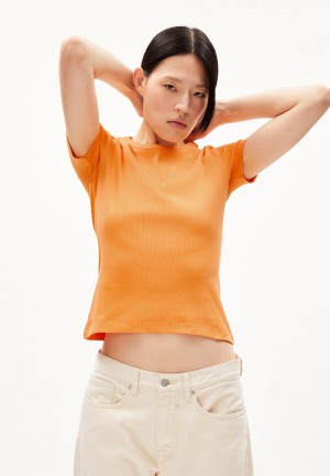 ARMEDANGELS KARDAA Rib-T-Shirt Regular Fit made of Organic Cotton Mix Mangorange | EOCMT0428