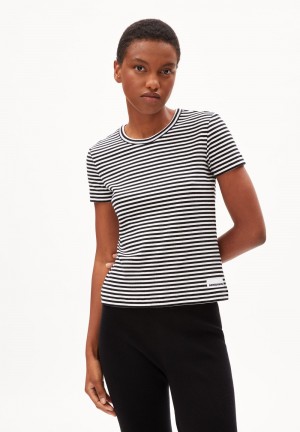 ARMEDANGELS KARDAA STRIPES Rib-T-Shirt Regular Fit made of Organic Cotton Mix Black-white | NEYTB5137