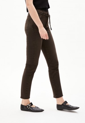 ARMEDANGELS LEJAANI X STRETCH Jeans Straight Leg High Waist Ankle Organic Cotton Mix X-Stretch Černé | ISCAM2470