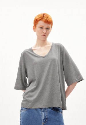 ARMEDANGELS LIANAA T-Shirt Loose Fit made of TENCEL™ Lyocell Mix Šedé | OQPRW8547