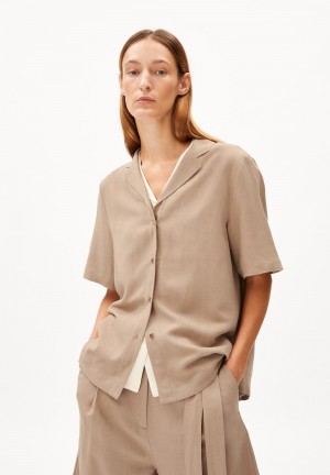 ARMEDANGELS MAAITE LINO Blouse Relaxed Fit made of Linen-Mix Cinnamon Dust | LXOWU9830