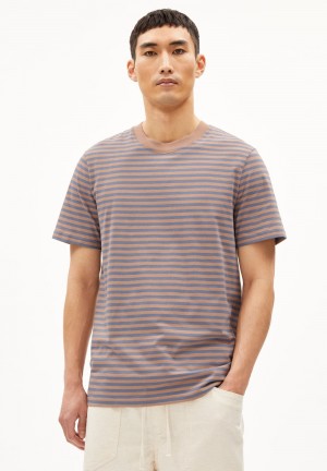 ARMEDANGELS MAARKOS STRIPES T-Shirt Relaxed Fit made of Organic Cotton Cinnamon Dust-blue Stone | UKLWT5164