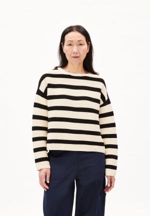 ARMEDANGELS MERINAA STRIPED Sweater Loose Fit made of Organic Cotton Oatmilk-black | FVXPH3961