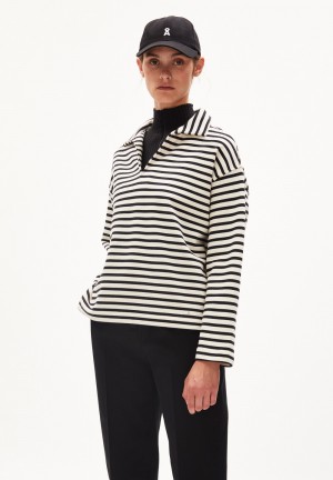 ARMEDANGELS NAIRAA STRIPE Sweatshirt Oversized Fit made of Organic Cotton Undyed-black | URXJH8460