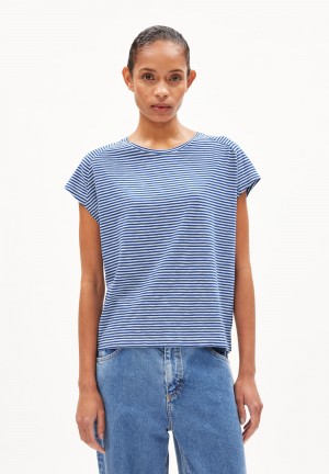 ARMEDANGELS ONELIAA LOVELY STRIPES T-Shirt Loose Fit made of Organic Cotton Dynamo Blue-oatmilk | APDQM2534