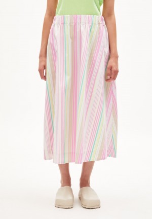 ARMEDANGELS PARLOMAA STRIPES Woven Skirt Regular Fit made of Organic Cotton Bílé | XBHPK2890