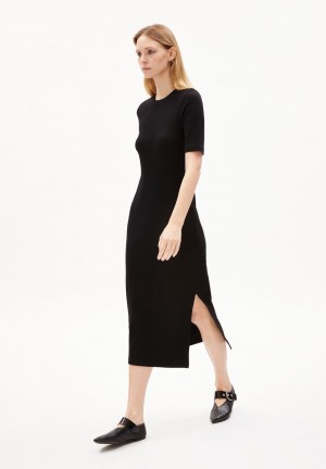 ARMEDANGELS SEHAARAA Rib-Jersey Dress Slim Fit made of Organic Cotton Mix Černé | EYGBZ8695