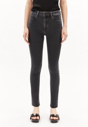 ARMEDANGELS TILLAA X RÅ HEM Skinny Leg Mid Waist made of Organic Cotton Mix Světle Černé | MHEYB8372