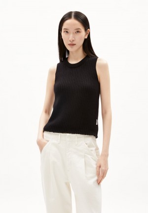 ARMEDANGELS WIOLAA Knit Top Regular Fit of Organic Cotton Černé | NPMHT8095