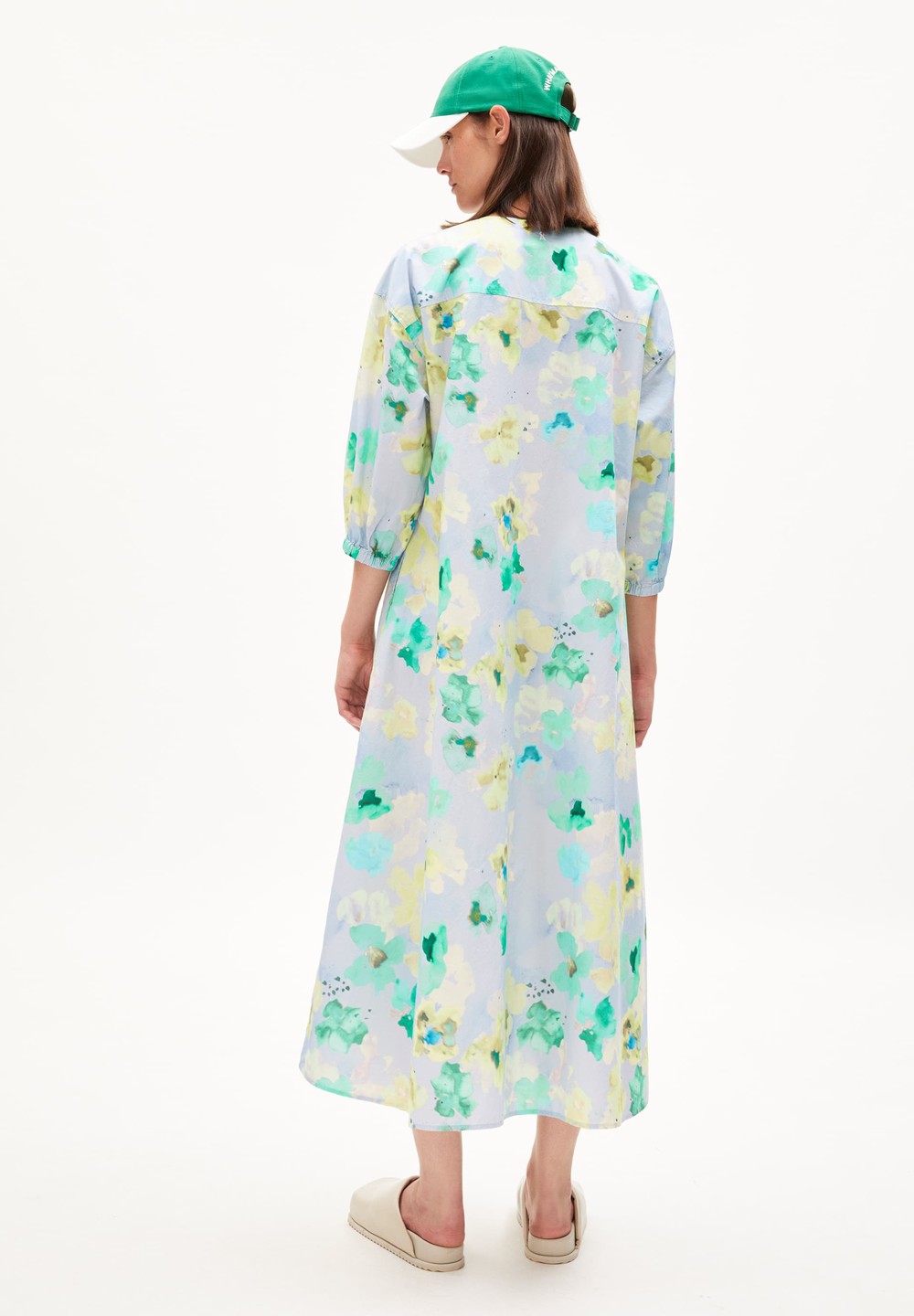 ARMEDANGELS AARVILIN AQUA FLORAL Woven Dress Oversized Fit made of Organic Cotton Morning Sky | QKOZM4869