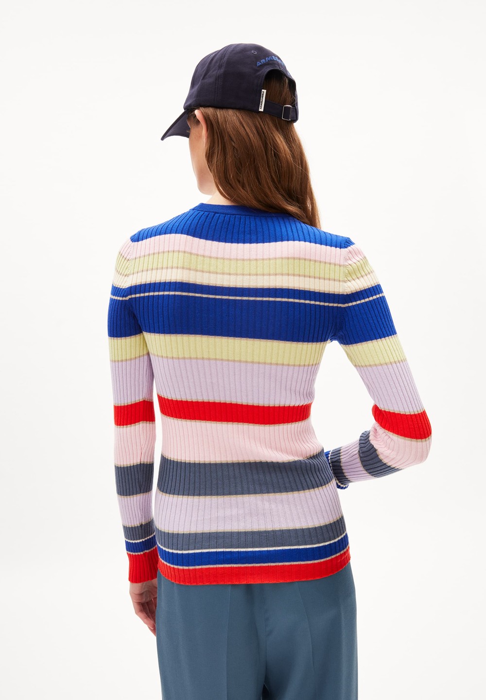 ARMEDANGELS ALAANIA COLLEGE STRIPE Sweater Slim Fit made of Organic Cotton Dynamo Blue-red Alert | RFNGK0481