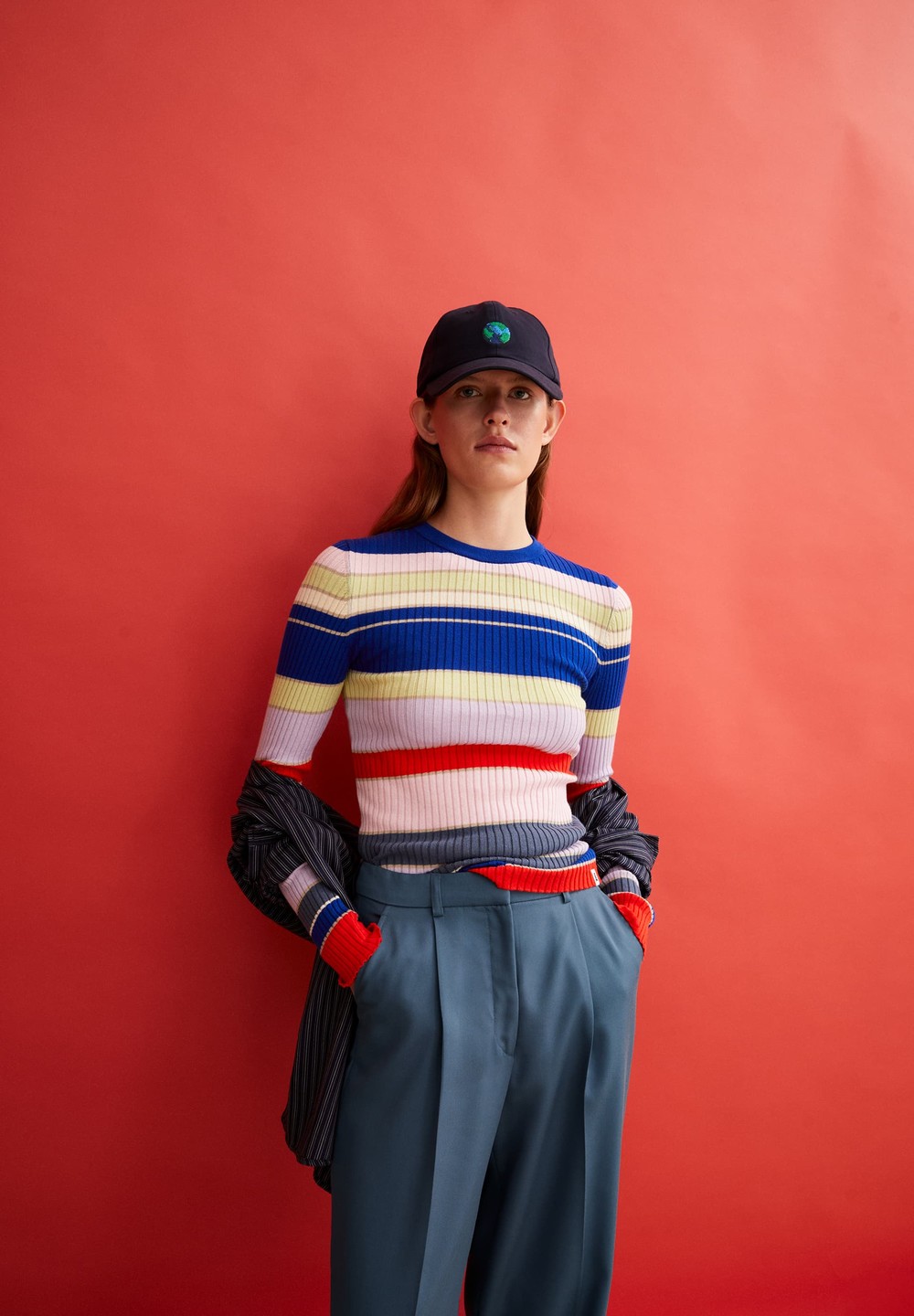 ARMEDANGELS ALAANIA COLLEGE STRIPE Sweater Slim Fit made of Organic Cotton Dynamo Blue-red Alert | RFNGK0481