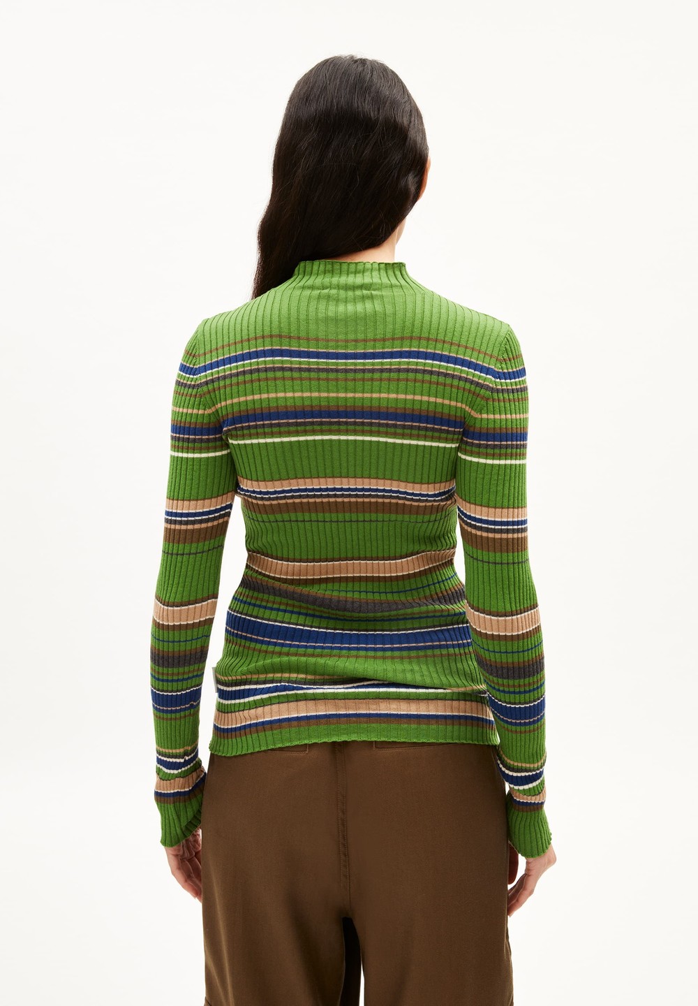 ARMEDANGELS ALAANIA NEW STRIPES Sweater Slim Fit made of Organic Cotton Ivy Green-cinnamon Dust | QGDXE4198