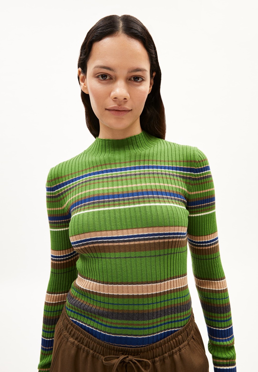 ARMEDANGELS ALAANIA NEW STRIPES Sweater Slim Fit made of Organic Cotton Ivy Green-cinnamon Dust | QGDXE4198